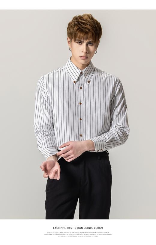 PINLI品立2023春季新款条纹扣领衬衫男士休闲商务衬衣GD231113039 商品图5