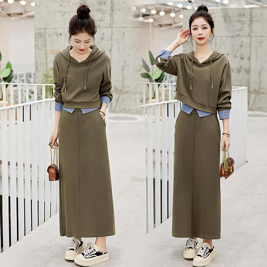 新款春装，牛仔拼接连帽卫衣两件套套装HR-CPYY2307-1 商品图4