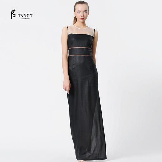 TANGY Collection/天意精品中长款香云纱连衣裙弹力莨礼服裙 商品图0