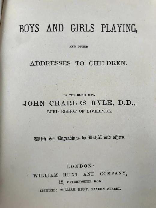 约19世纪后期 约翰·查尔斯·莱尔《男孩女孩一起玩与其他给孩子的演说》 6幅插图 漆布精装32开 商品图3