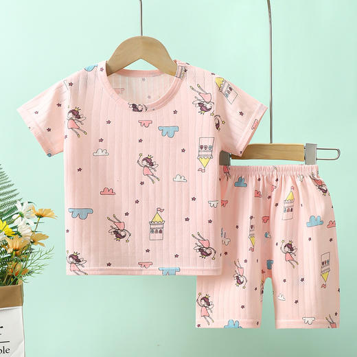 【萌趣短袖空调服套装 清凉一夏】新款夏季儿童套装宝宝纯棉薄款家居服婴幼儿短袖短裤两件套 商品图1
