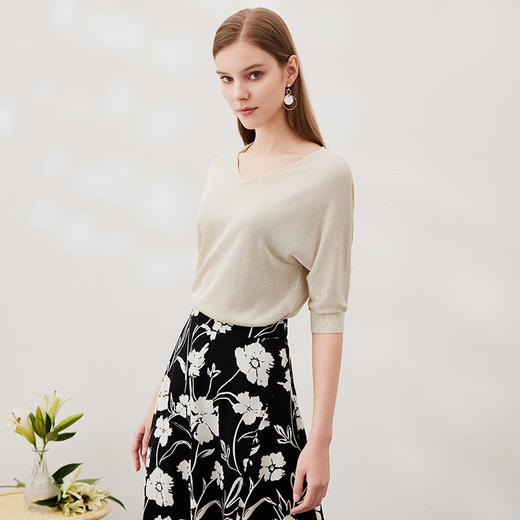 EITIE爱特爱春季新款五分袖透气短袖针织衫6901613 商品图3