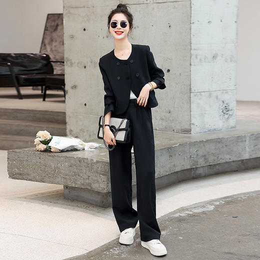 HR WY88819纯色双排扣时尚百搭气质套装 商品图3