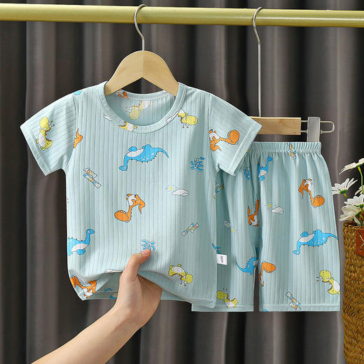 【舒适轻薄提花短袖套装】婴幼儿夏季套装男女宝宝短袖短裤套装儿童薄款空调家居服 商品图5