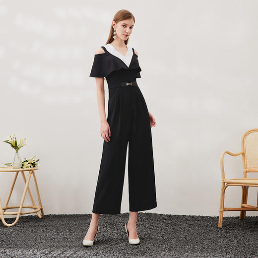 EITIE爱特爱春季新款通勤显瘦撞色高腰连体裤6907631 商品图1