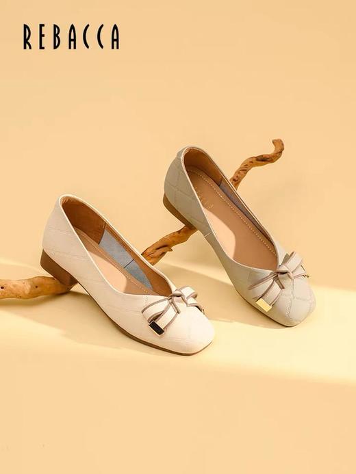 2楼瑞贝卡方头浅口蝴蝶结软底豆豆鞋32ZY0203 商品图2