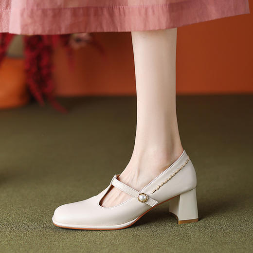 法式T字扣小皮鞋，方头粗跟高跟WC-M7142 商品图0