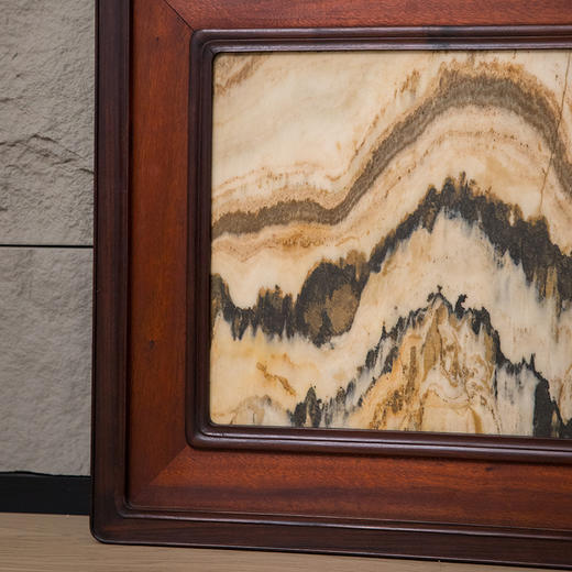 清 红木镶云石高岭峻极挂屏 商品图1