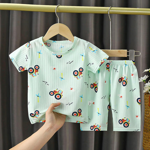 【舒适轻薄提花短袖套装】婴幼儿夏季套装男女宝宝短袖短裤套装儿童薄款空调家居服 商品图6