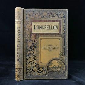 1882年 朗费罗诗集 约百幅版画插图 漆布精装16开