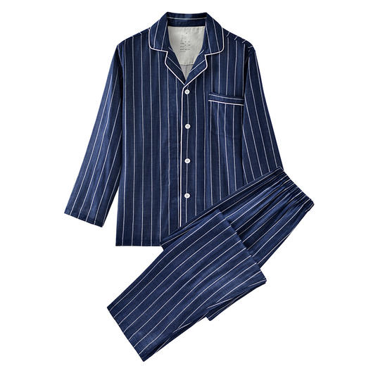 【彩条家居服】双层纱家居全棉情侣竖条纹睡衣纯棉男女家居服套装 商品图3