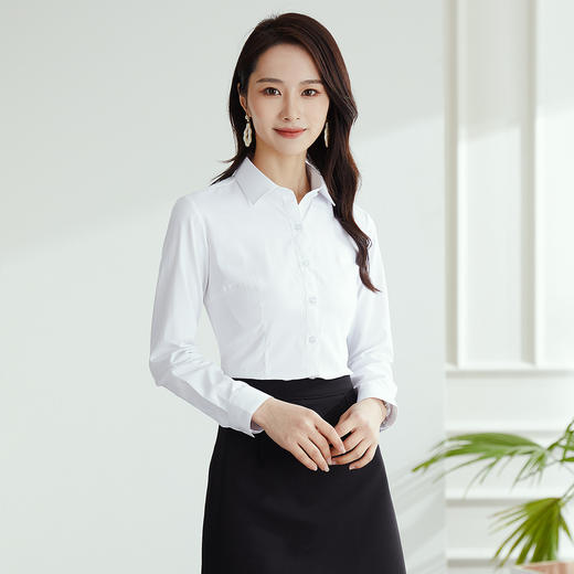 【专柜定制刺绣款】罗蒙春夏女装长袖衬衫女士正装商务通勤百搭纯色棉质衬衣 商品图2