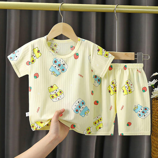 【舒适轻薄提花短袖套装】婴幼儿夏季套装男女宝宝短袖短裤套装儿童薄款空调家居服 商品图2