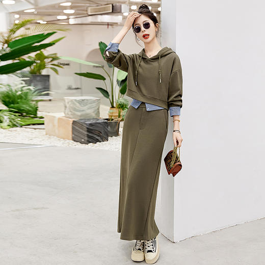 新款春装，牛仔拼接连帽卫衣两件套套装HR-CPYY2307-1 商品图8