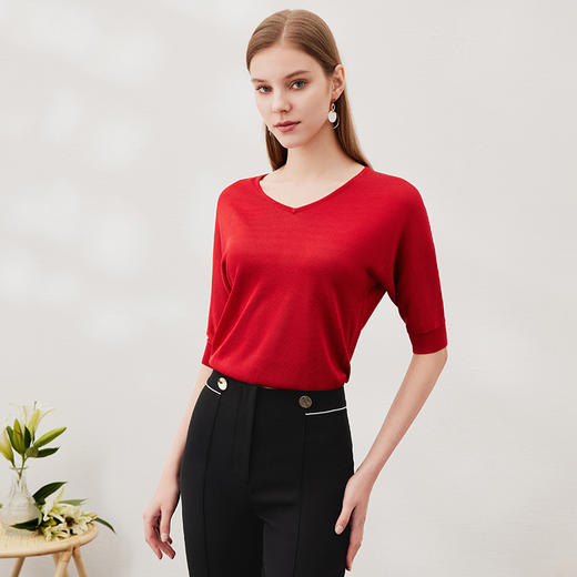 EITIE爱特爱春季新款五分袖透气短袖针织衫6901613 商品图7