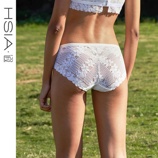 HSIA遐性感内裤女镂空编织全蕾丝纯棉裆底轻薄短裤舒适中腰平角裤【乡野花开】 商品图0