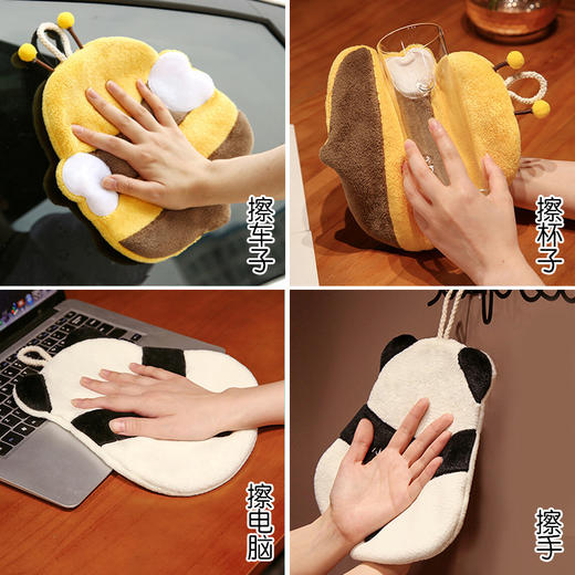 【卡通背影擦手巾！柔软珊瑚绒面料】珊瑚绒擦手巾 居家日用可爱卡通毛绒挂绳款多功能吸水毛巾擦手帕抹布布艺 商品图1