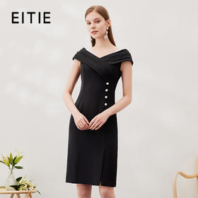 EITIE爱特爱春季新款优雅显瘦裙摆开叉连衣裙6907632