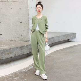 HR WY88819纯色双排扣时尚百搭气质套装
