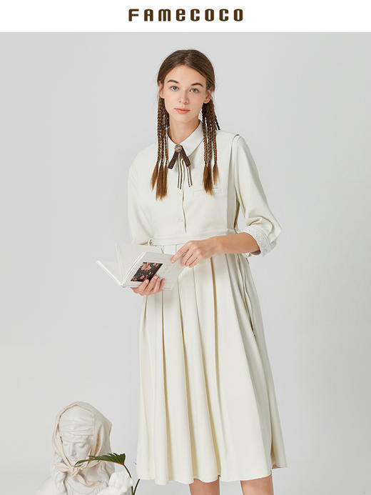 famecoco范可儿优雅连衣裙两件套早秋气质高腰显瘦衬衫裙通勤F211FA116 商品图0