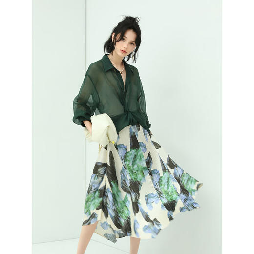 COCOBELLA重工压褶油画风半身裙女气质不规则伞裙HS529 商品图3