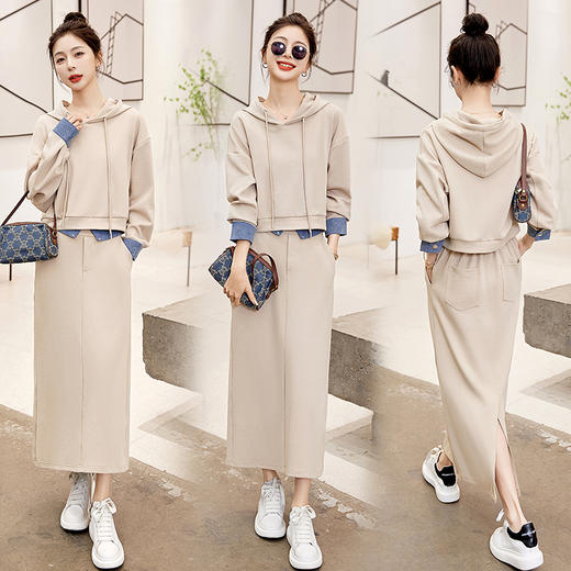 新款春装，牛仔拼接连帽卫衣两件套套装HR-CPYY2307-1 商品图1