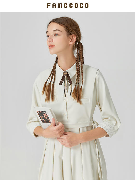 famecoco范可儿优雅连衣裙两件套早秋气质高腰显瘦衬衫裙通勤F211FA116 商品图1