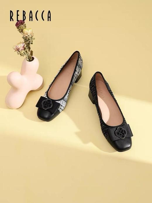 2楼瑞贝卡小香风蝴蝶结浅口中跟23年新款32JW0507 商品图2