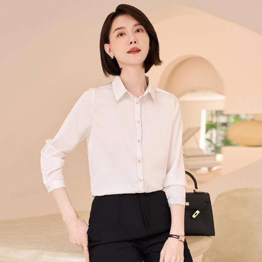 【高定款】罗蒙春秋女士长袖衬衫精致翻领商务通勤洋气质感缎面衬衣女 商品图2