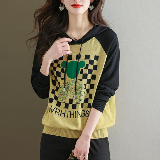 连帽冰丝针织衫卫衣宽松外穿洋气带帽时尚打底衫CC-465 商品图1