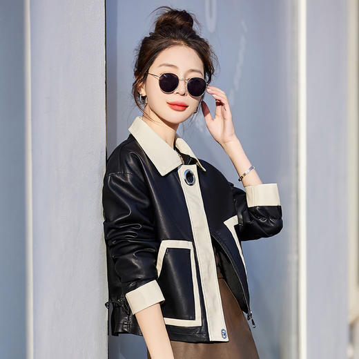 HRFS-WW880089圆环扣休闲2023春季新款翻领上衣小皮衣 商品图6