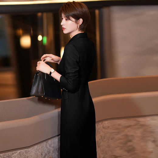 黑色西装连衣裙女秋冬新款气质通勤职业装修身中长裙 商品图2