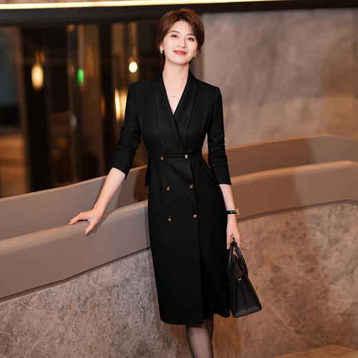 黑色西装连衣裙女秋冬新款气质通勤职业装修身中长裙 商品图0