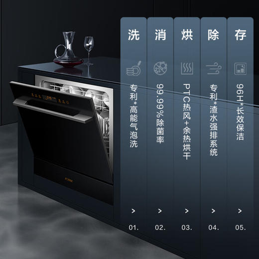 方太洗碗机嵌入式家用 高能气泡洗 11套大容量 全自动 热风烘干高温除菌 一级水效 30min超快洗 NJ01 商品图8