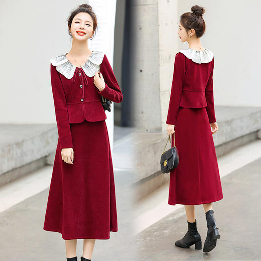 小香风灯芯绒两件套，气质显瘦半身裙套装HR-MUZ1313 商品图5