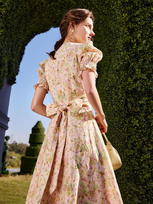 欧芮儿碎花短袖连衣裙女夏季2022新款收腰显瘦法式气质A字花瓣裙 商品图2