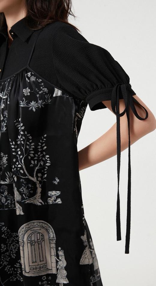 黑色幻境中式花园印花水晶纱假两件连衣裙 商品图2