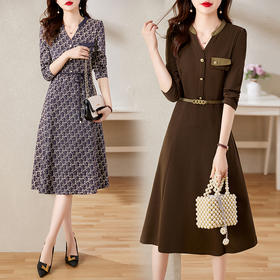 时尚修身，V领修身显瘦连衣裙（配腰带）HR-LEYX8902-1