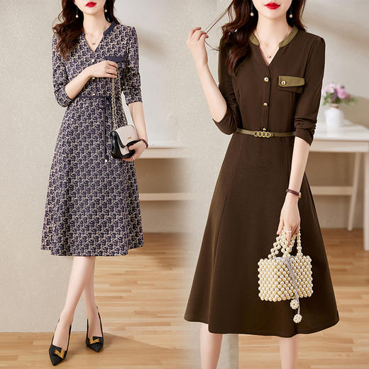 时尚修身，V领修身显瘦连衣裙（配腰带）HR-LEYX8902-1 商品图0