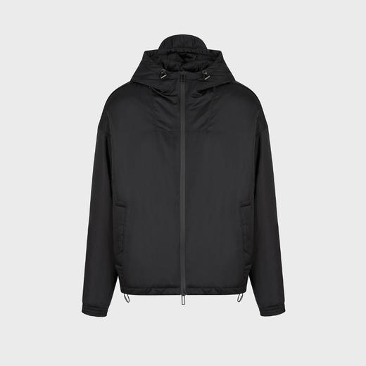 EMPORIO ARMANI 阿玛尼 男士尼龙全拉链防水连帽棉服 黑色 3R1BD1 1NRYZ 0999 商品图0