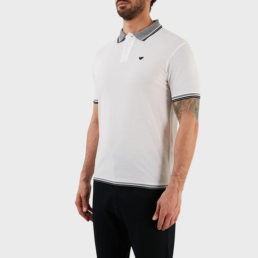 EMPORIO ARMANI 阿玛尼 男士棉质刺绣徽标短袖POLO衫 白色 3R1FC0 1JTKZ 0100 商品图1
