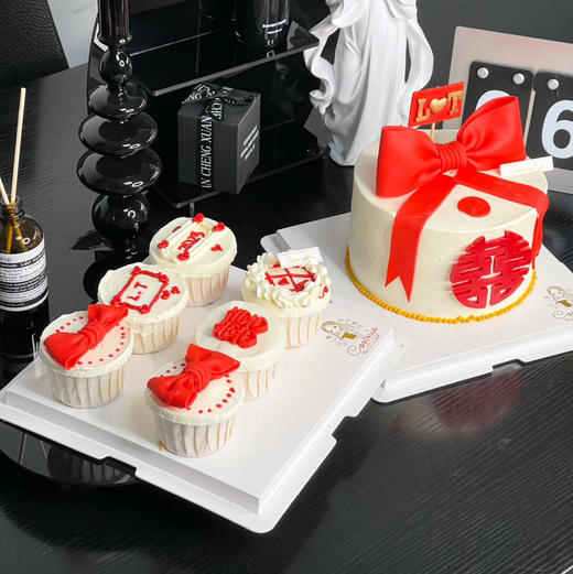 【1396】蝴蝶结订婚蛋糕+杯子组合 商品图0