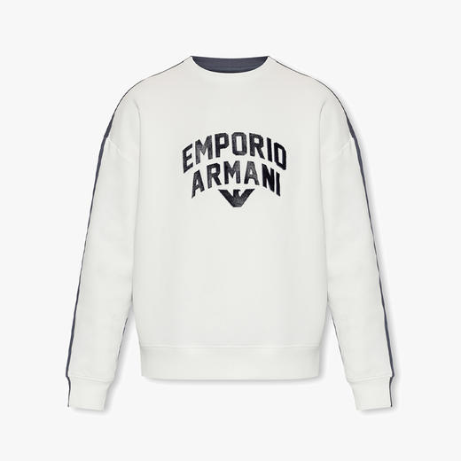 EMPORIO ARMANI 阿玛尼 男士棉质字母徽标印花长袖卫衣 白色/蓝色 3R1MBE 1JHSZ 0189 商品图0