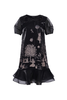 黑色幻境中式花园印花水晶纱泡袖连衣裙 商品缩略图0