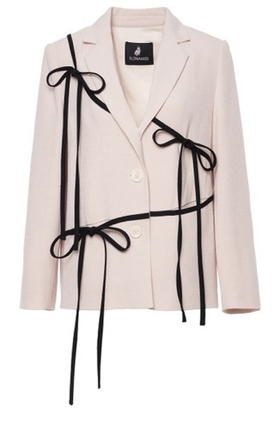 绉面醋酸不规则飘带宽松西装外套