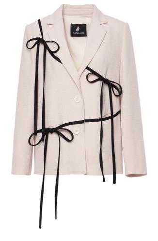 绉面醋酸不规则飘带宽松西装外套 商品图0