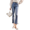 OLrain欧芮儿法式蓝色牛仔裤女早春2023年新款高腰开叉九分喇叭裤 商品缩略图3