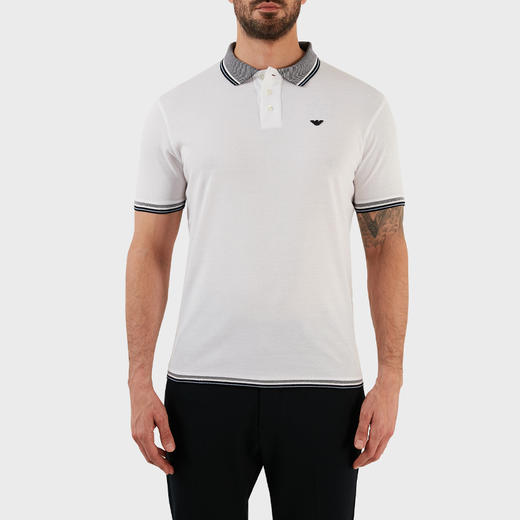 EMPORIO ARMANI 阿玛尼 男士棉质刺绣徽标短袖POLO衫 白色 3R1FC0 1JTKZ 0100 商品图0