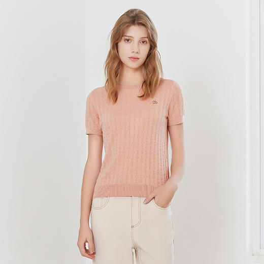 【立体条纹短袖针织衫】23年春夏新品女士圆领套头针织套衫时尚条纹上衣 商品图2
