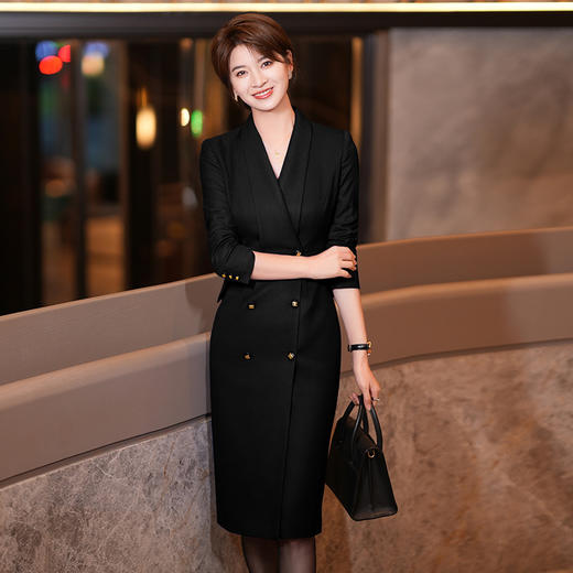 黑色西装连衣裙女秋冬新款气质通勤职业装修身中长裙 商品图1